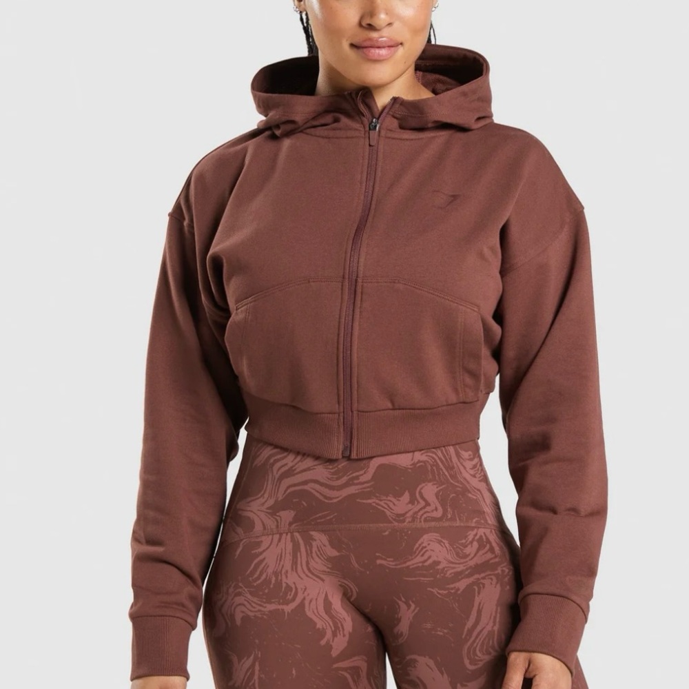 Gymshark Cropped Hoodie Women’s Small Pullover Maroon Full Zipped - Picture 1 of 9